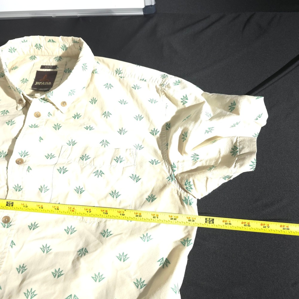 Prana Mens Large Mens Button Down Shirt Slim Fit Short Sleeve Green Leaf - Picture 4 of 8